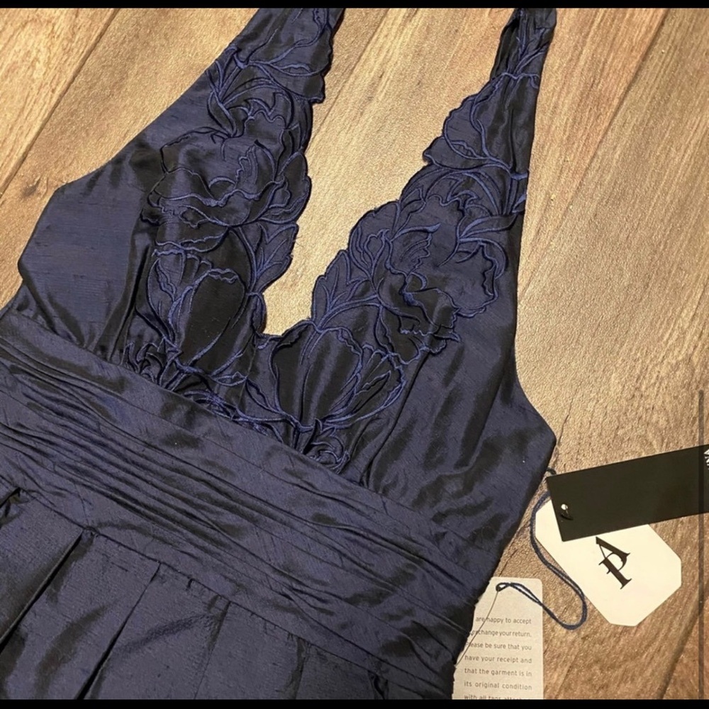 Adrianna Papell Navy Blue Halter Dress | Knee Gown | Semi Formal | Size 8 NWT - Picture 7 of 7